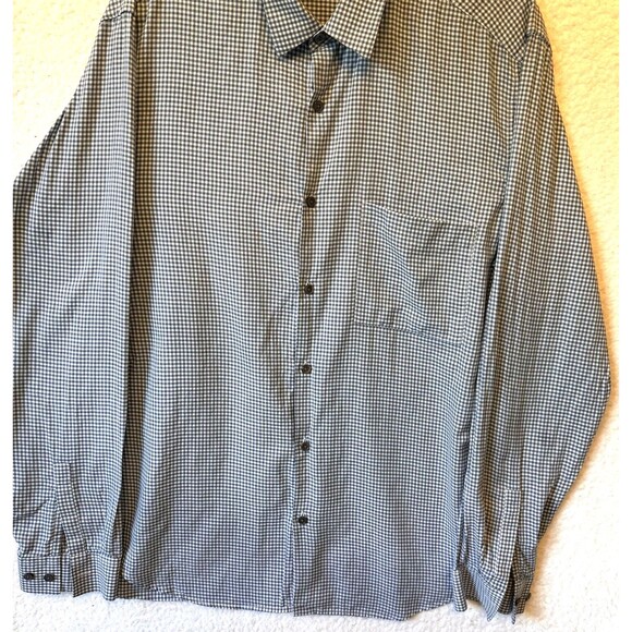 Theory Men's‎ Button Down Shirt XL Blue Gingham 100% Cotton Long Sleeve Collared - Picture 4 of 12